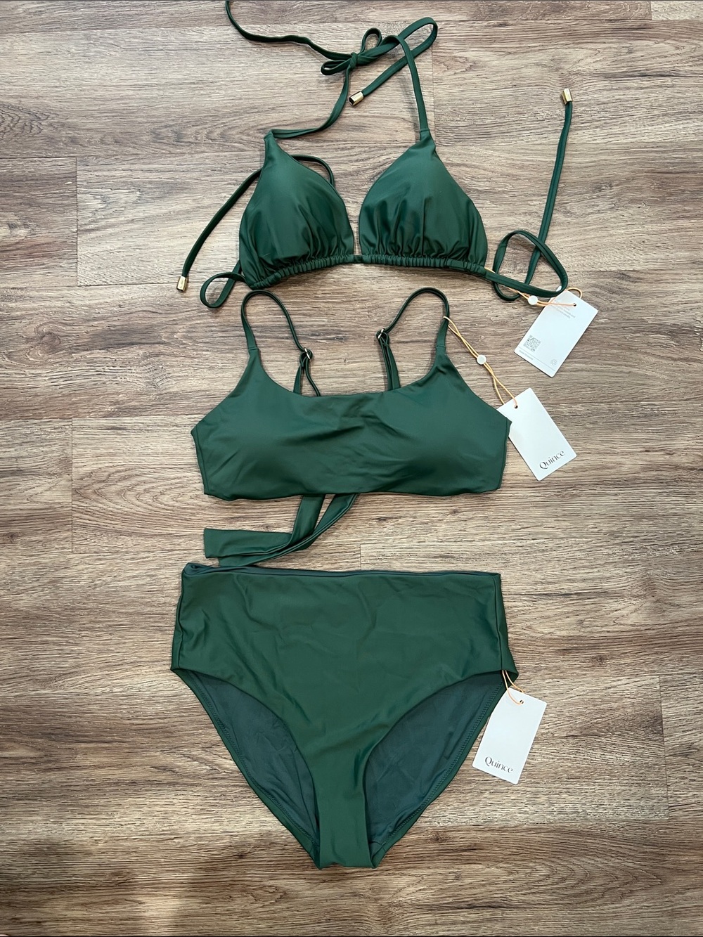 Quine NWT Italian Palm Green Bikini Set (3) High Waist Triangle Scoop Med Lg Mix